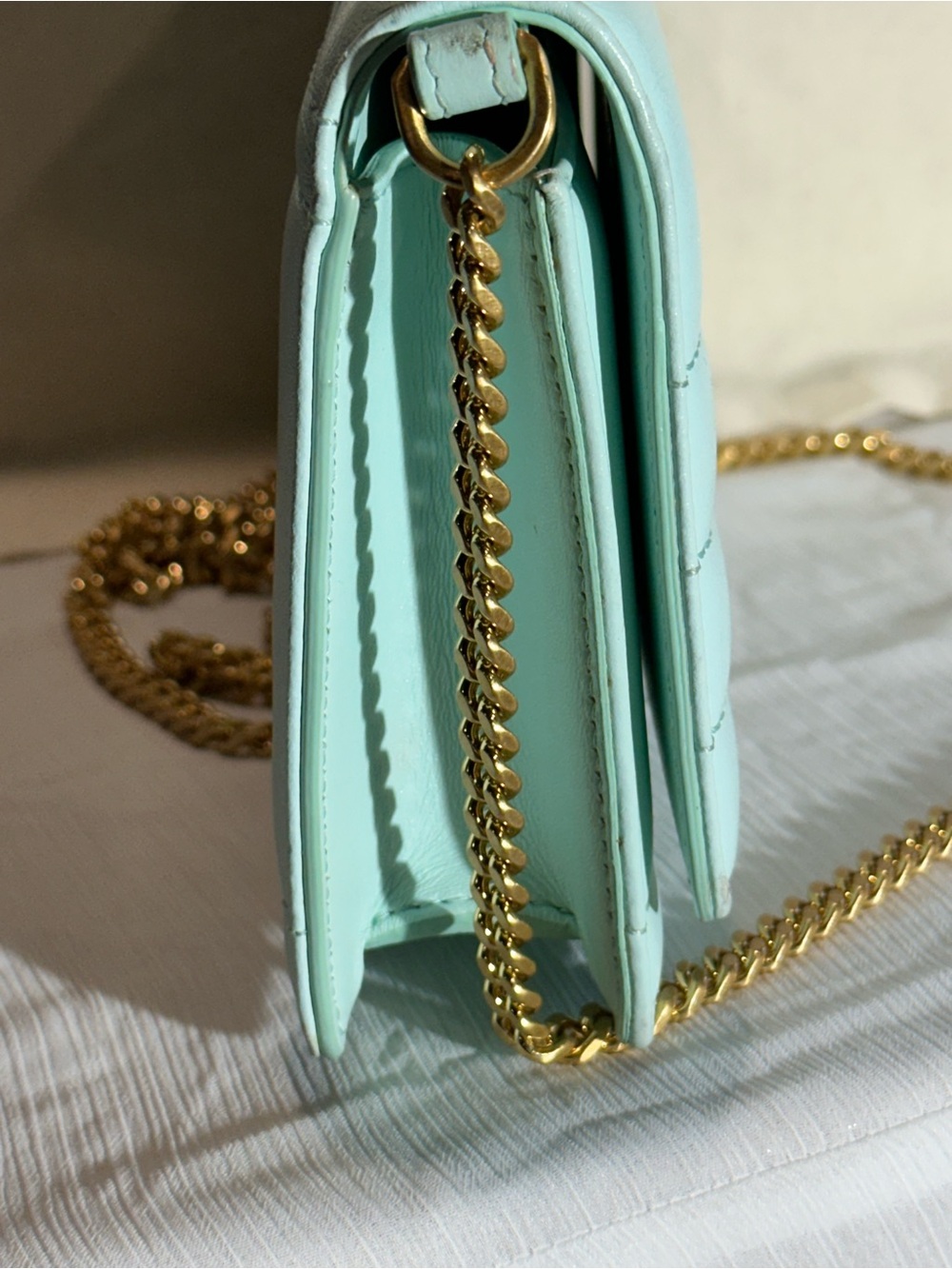 Burberry Quilted Leather Crossbody in Mint Green with Gold Hardware - Picture 5 of 7